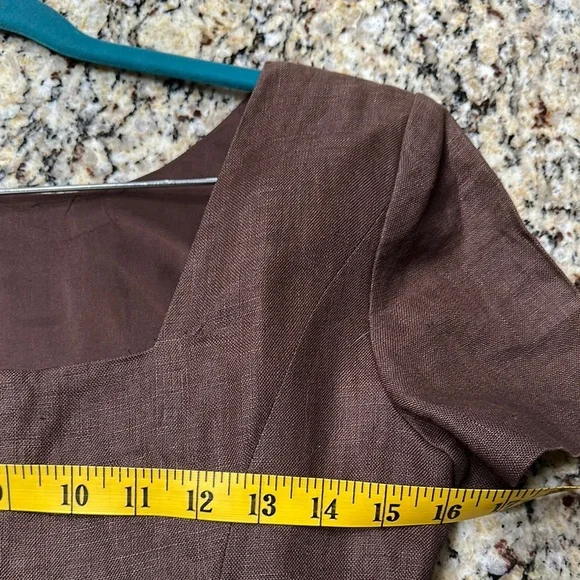 Donna Morgan Brown Midi Dress with White Embroidered Waist - Picture 6 of 9